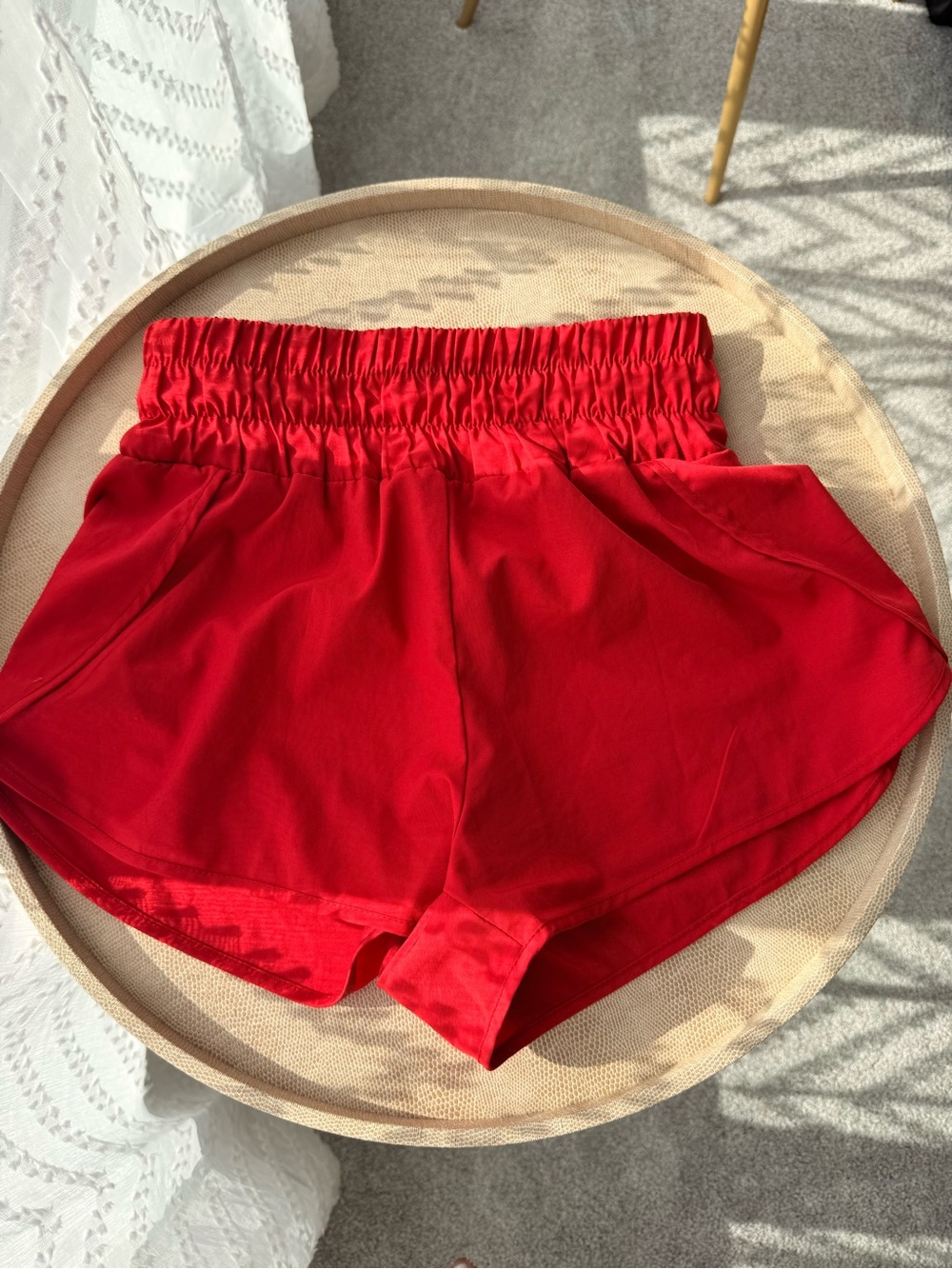 Women's Red Elastic-Waist Active Shorts